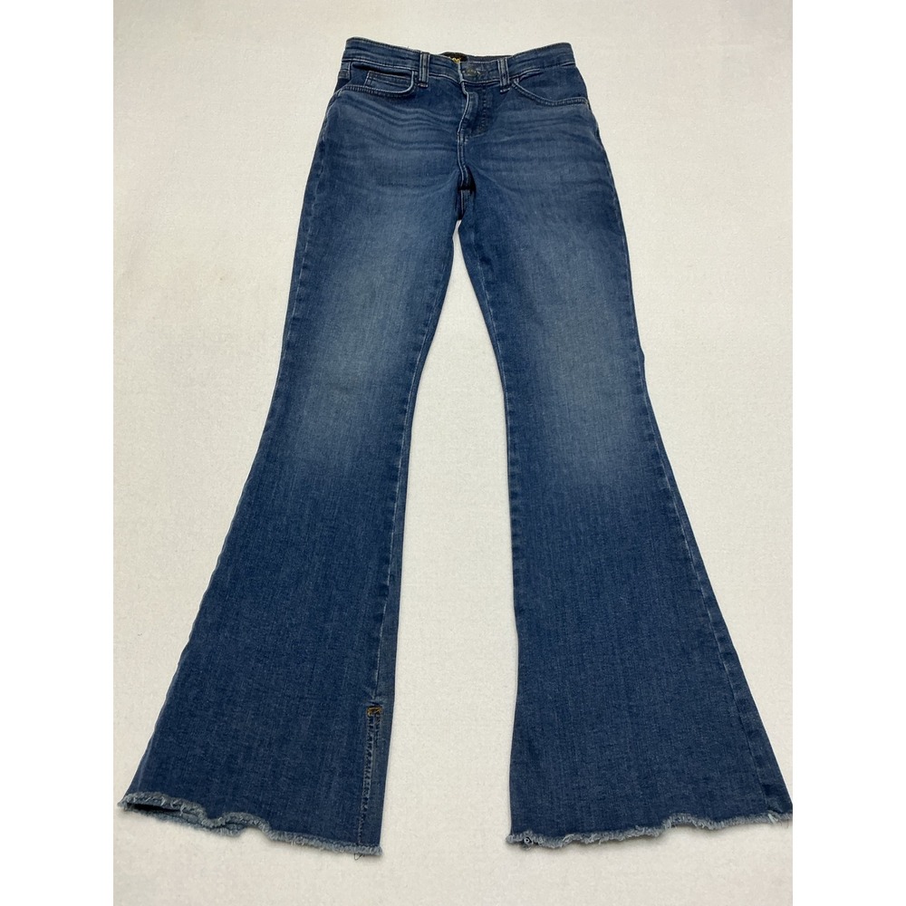 Lee Womens Flare Jeans Size 28 Bell Bottom Raw Hem Stretch Y2K Blue 112343951